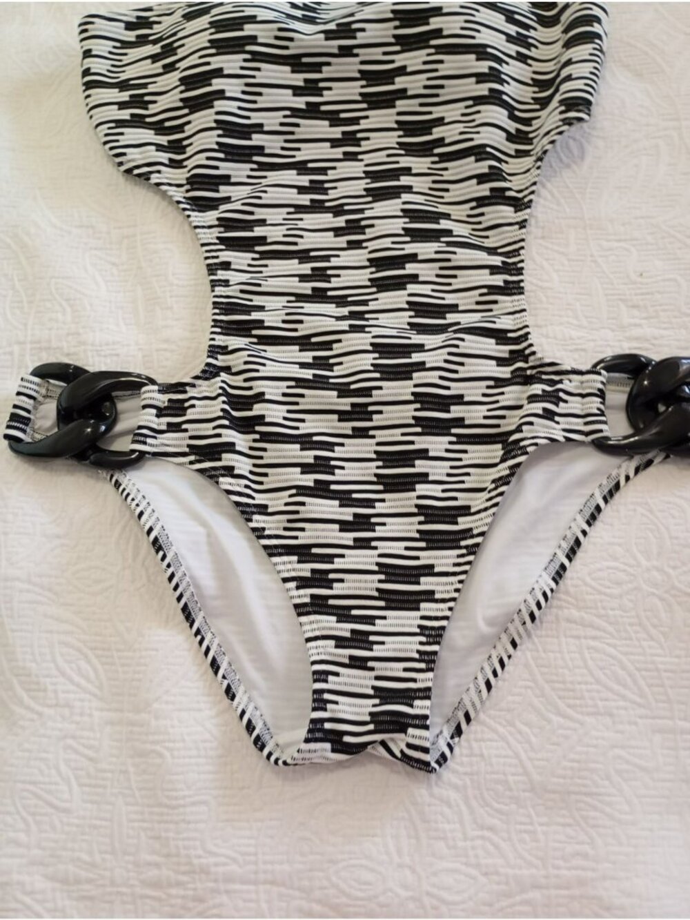 Victorias Secret One-Shoulder Monokini Swimsuit Side Rings Abstract Print Size L - Picture 5 of 12